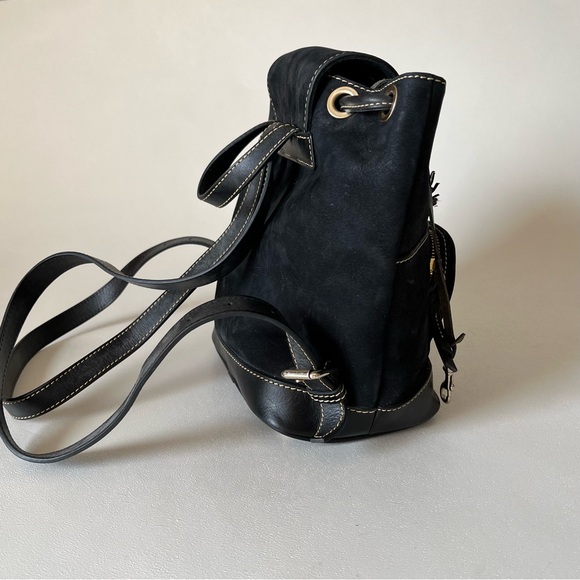 Dooney & Bourke Vintage Backpack Purse Black Suede Leather - Picture 4 of 14